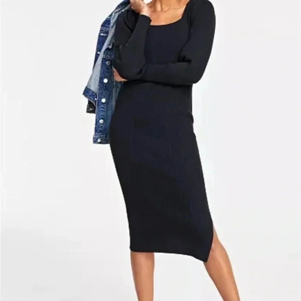 ON-34TH 
Women's Square-Neck Rib-Knit Midi Dress,